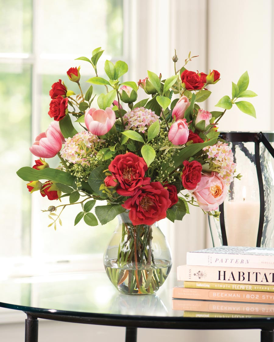 Rose & Snowball Hydrangea Faux Flower Bouquet