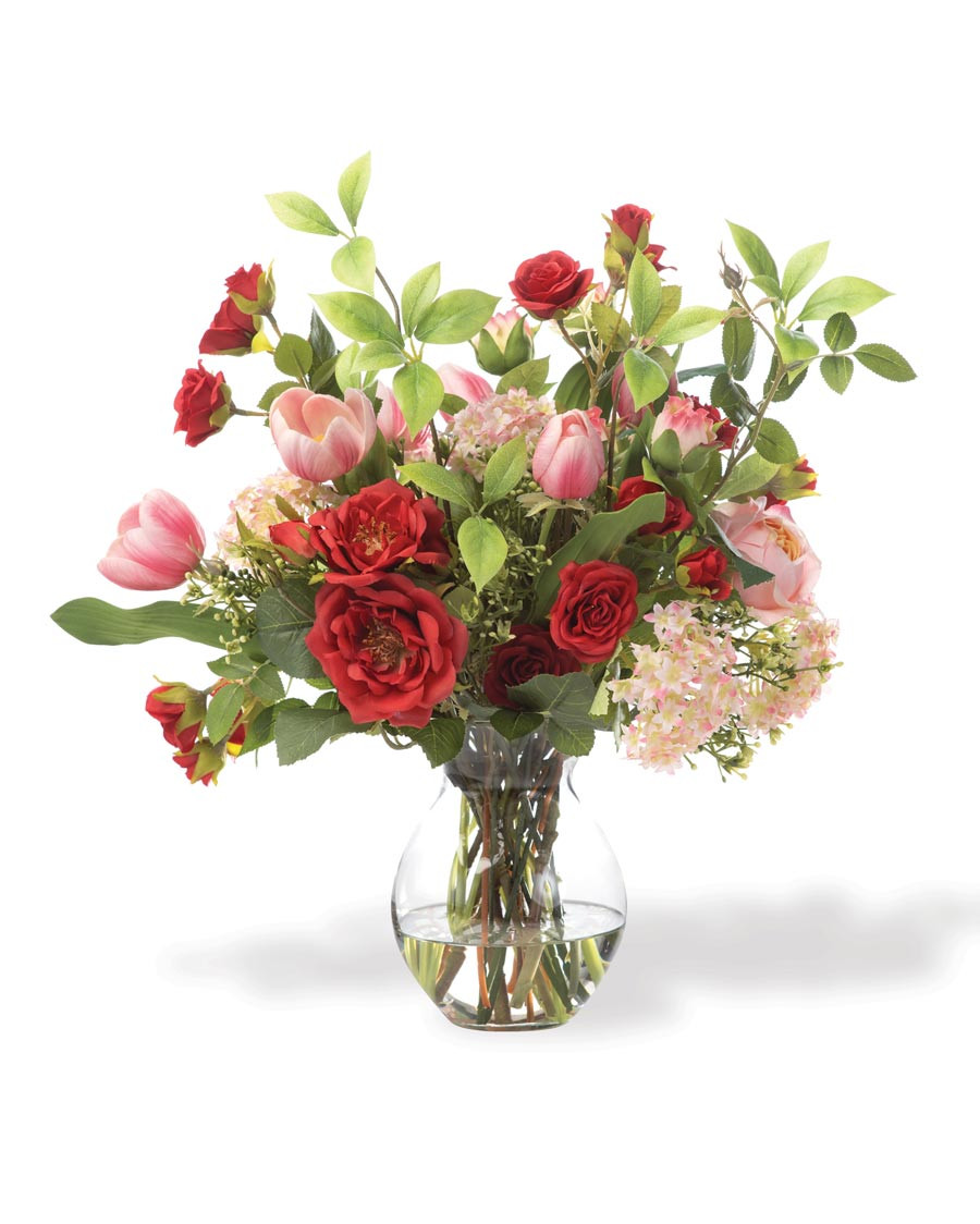 Rose & Snowball Hydrangea Faux Flower Bouquet