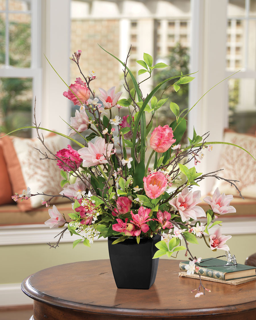 Magnolia & Ruffle Tulip Faux Flower Arrangement