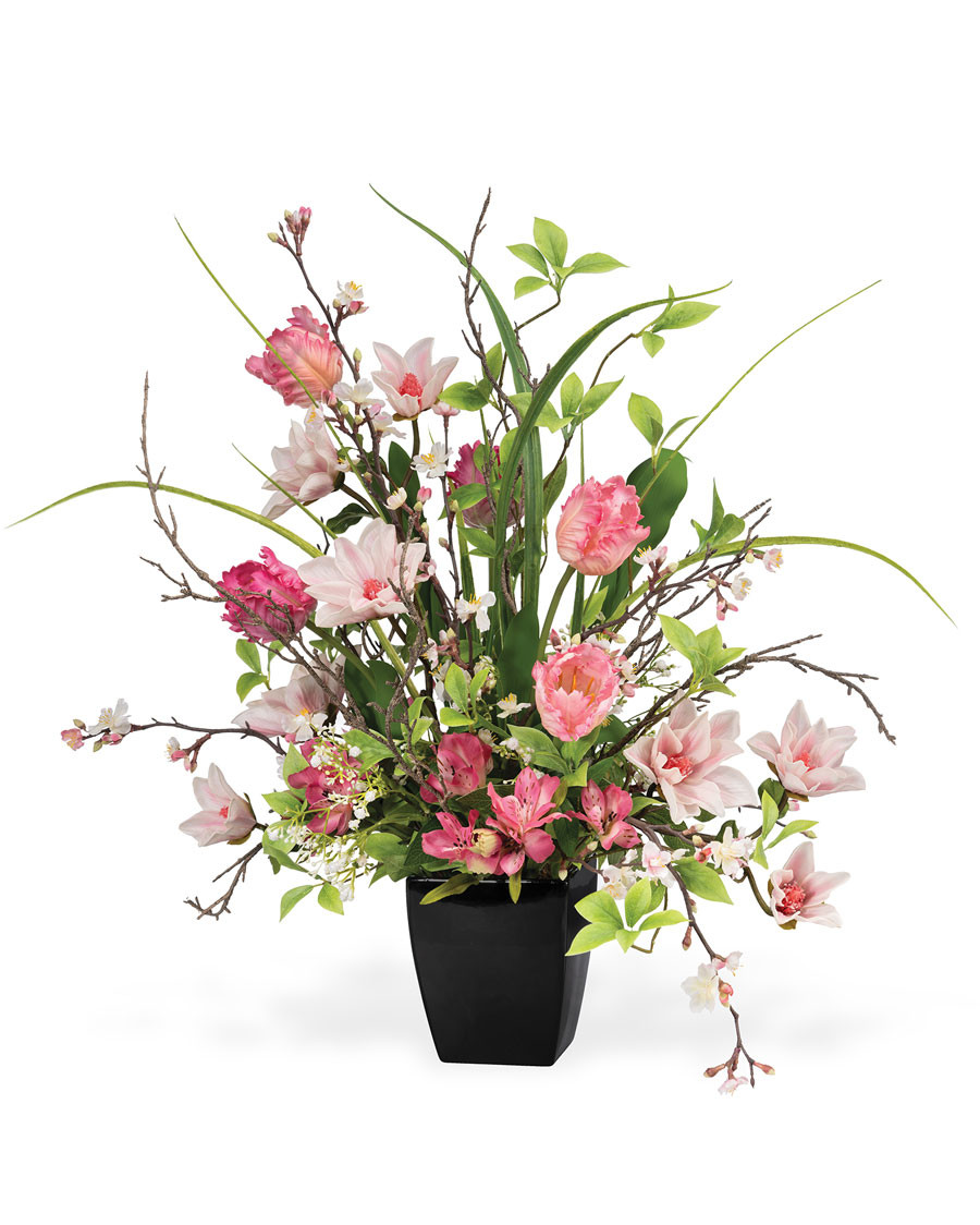 Magnolia & Ruffle Tulip Faux Flower Arrangement