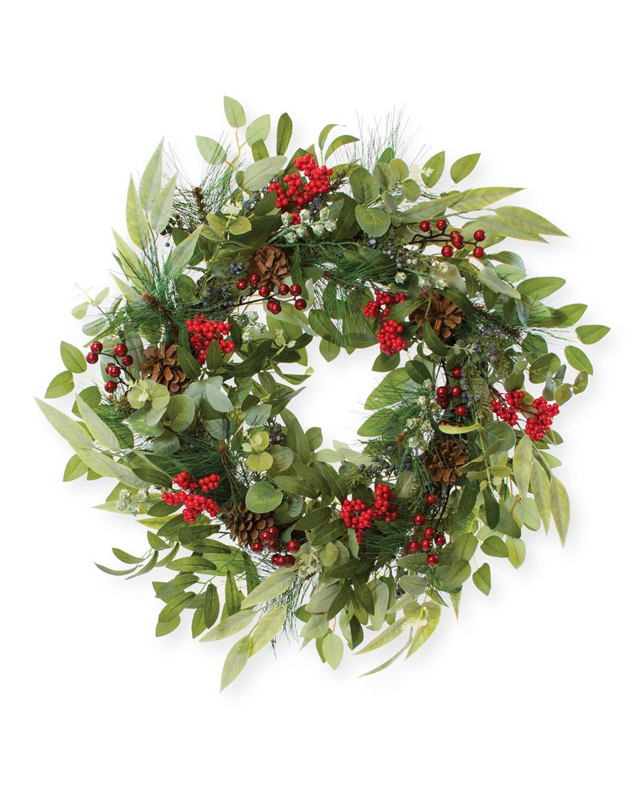 Mixed Eucalyptus, Pine & Berries Silk Holiday Wreath
