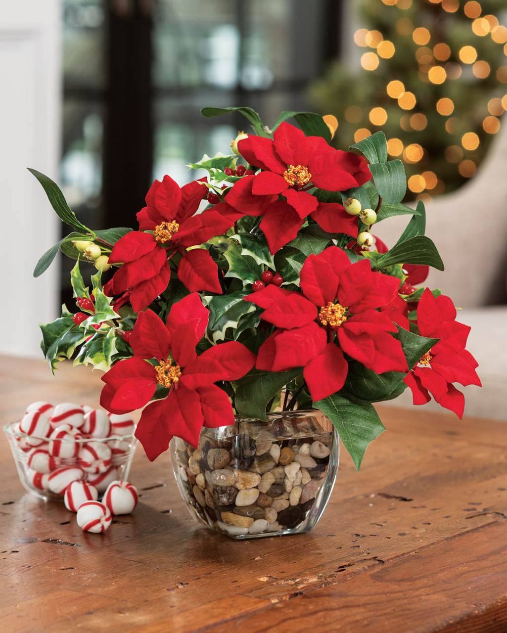 Poinsettia & Holly Silk Holiday Arrangement