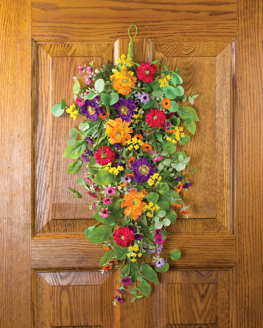 Zinnia & Daisy Silk Flower Teardrop