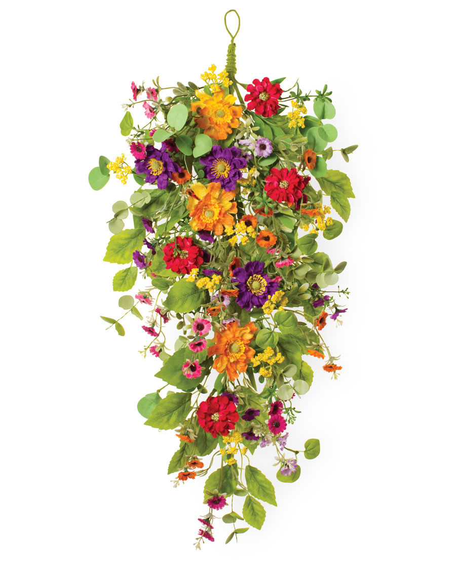 Zinnia & Daisy Silk Flower Teardrop