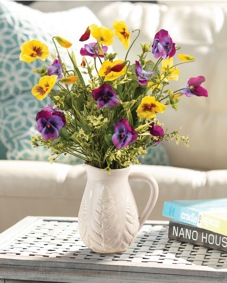 Pansy Pitcher Faux Flower Arrangement