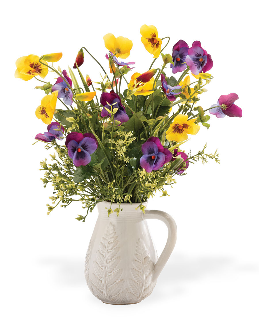 Pansy Pitcher Faux Flower Arrangement